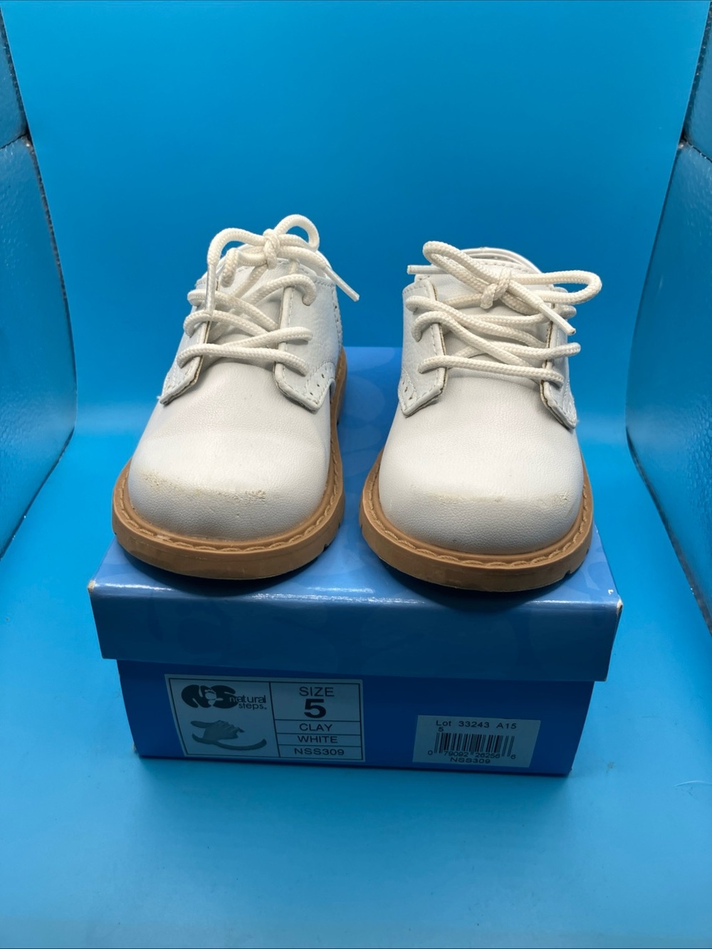 Kids White Lace-Up Casual Shoes with Tan Sole